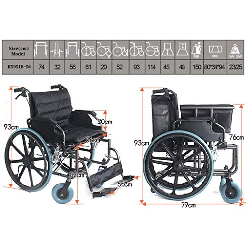 UWY Acero al Carbono de Gran tamaño, ensanchado y Reforzado, para Personas obesas, parapléjico, Silla de Ruedas Manual, Silla de Ruedas Plegable para discapacitados de Mediana Edad y Avanzada