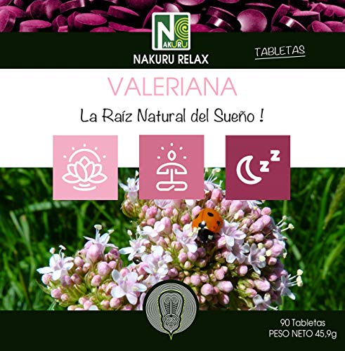 Valeriana/NAKURU Relax/Polvo Orgánico Secado y Comprimido en Frío/Analizado y Acondicionado en Francia /"La Raíz Natural del Sueño!" (90 Tabletas de 510mg / Peso Neto: 45,9g / Rosa)