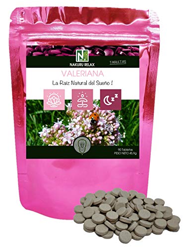 Valeriana/NAKURU Relax/Polvo Orgánico Secado y Comprimido en Frío/Analizado y Acondicionado en Francia /"La Raíz Natural del Sueño!" (90 Tabletas de 510mg / Peso Neto: 45,9g / Rosa)