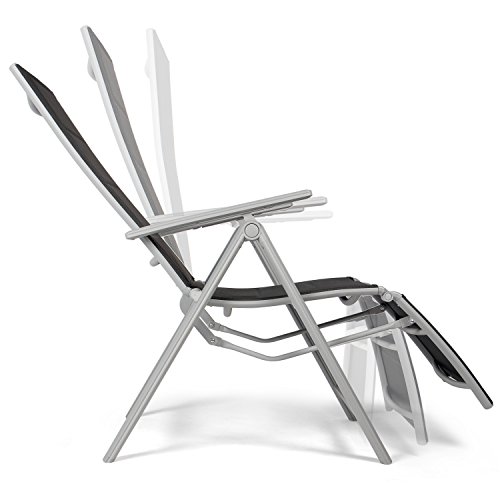 Vanage Silla de Jardín, Camping, Terraza y Balcon, Silla con Reposapiés, Plegable, con o sin Acolchado en Negro o Gris