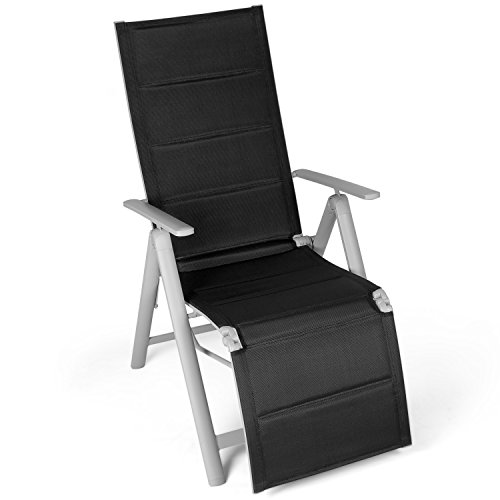 Vanage Silla de Jardín, Camping, Terraza y Balcon, Silla con Reposapiés, Plegable, con o sin Acolchado en Negro o Gris