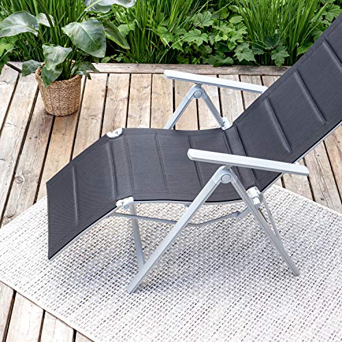 Vanage Silla de Jardín, Camping, Terraza y Balcon, Silla con Reposapiés, Plegable, con o sin Acolchado en Negro o Gris