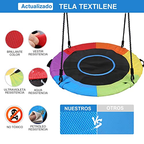 Vanku Columpio Jardín Exterior, Máxima Carga 320 KG, Textilene Desgaste Seguro y Duradero, Columpio Redondo Grande Diámetro 102cm, Cuerdas Ajustables