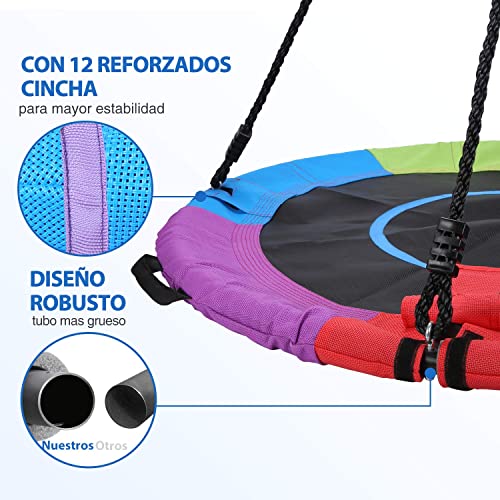 Vanku Columpio Jardín Exterior, Máxima Carga 320 KG, Textilene Desgaste Seguro y Duradero, Columpio Redondo Grande Diámetro 102cm, Cuerdas Ajustables