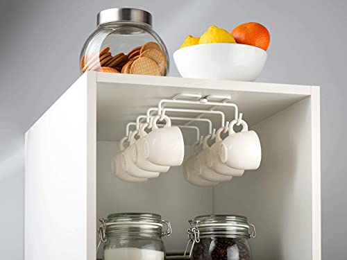 Vardesign Colgador para Tazas 8 Ganchos Soporte Bajo Balda de Mueble y Armario de Cocina Sujeción por Tornillos Blanco
