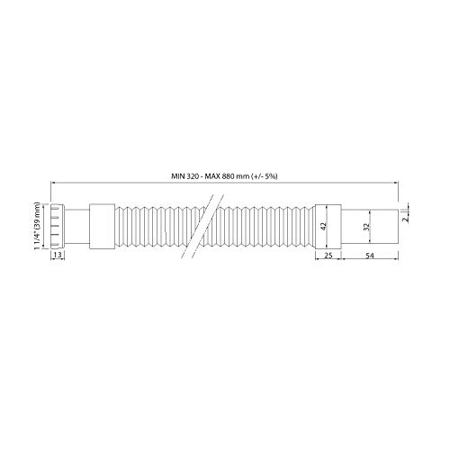 VARIOSAN Manguera de drenaje flexible 13972, 1 1/4" x 32 mm, sifón/trampa de olor para lavabo, extensible de 320-880 mm