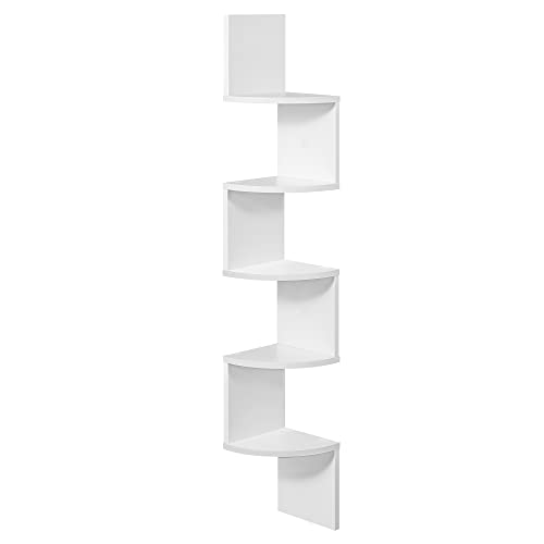 VASAGLE Estantería para Esquina, Estantería Colgante de 5 Niveles, Estantería de Pared con Diseño en Zigzag, Estantería para Libros, Blanco LBC20WT