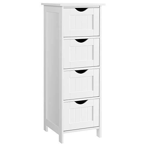 VASAGLE Gabinete de Baño, Gabinete de Almacenamiento con 4 Cajones, 30 x 30 x 82 cm, para Sala de Estar, Cocina y Pasillo, Blanco LHC40W
