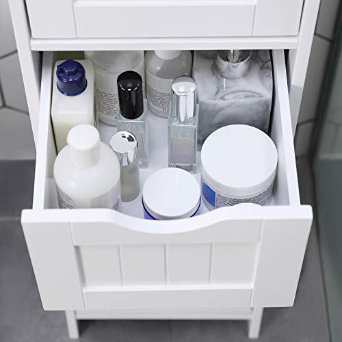 VASAGLE Gabinete de Baño, Gabinete de Almacenamiento con 4 Cajones, 30 x 30 x 82 cm, para Sala de Estar, Cocina y Pasillo, Blanco LHC40W