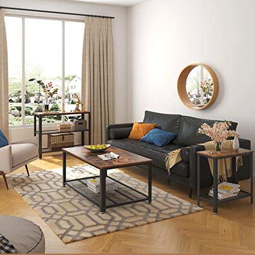 VASAGLE Mesa Auxiliar de Estilo Industrial, Mesa de Centro pequeña con Estante de Malla, Mesita de Noche, para salón, Dormitorio, 60 x 30 x 60 cm, Acero, Marrón Rústico y Negro LET31BX
