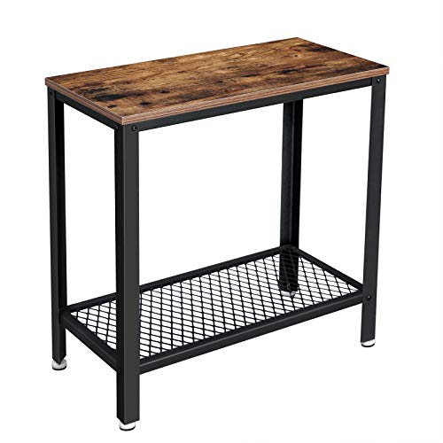 VASAGLE Mesa Auxiliar de Estilo Industrial, Mesa de Centro pequeña con Estante de Malla, Mesita de Noche, para salón, Dormitorio, 60 x 30 x 60 cm, Acero, Marrón Rústico y Negro LET31BX