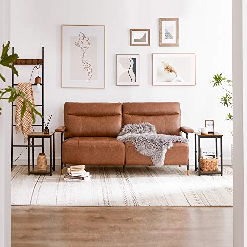 VASAGLE Mesa Auxiliar, Mesita de Noche, con Estante de Almacenamiento, Marco de Acero, para Sala de Estar, Dormitorio, Estilo Industrial, Marrón Rústico y Negro LET271B01