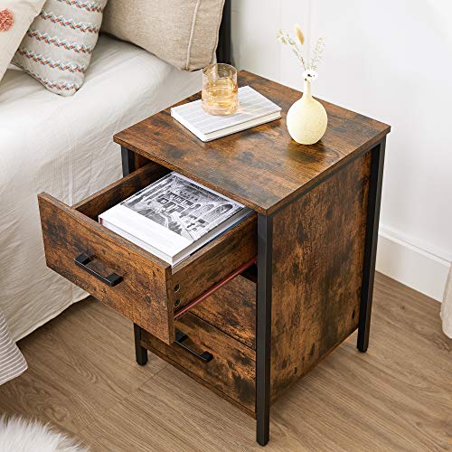 VASAGLE Mesita de Noche con 3 cajones, Mesa Auxiliar, para Dormitorio, salón, 40 x 40 x 60 cm, Estilo Industrial, Marrón Rústico y Negro LET509B01