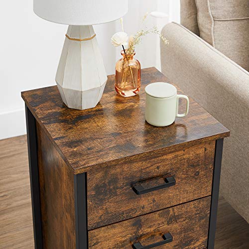 VASAGLE Mesita de Noche con 3 cajones, Mesa Auxiliar, para Dormitorio, salón, 40 x 40 x 60 cm, Estilo Industrial, Marrón Rústico y Negro LET509B01