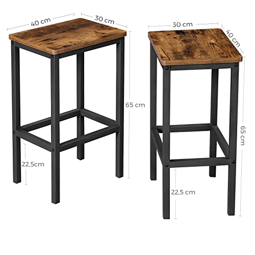 VASAGLE Taburete de Bar, Taburete Alto, Juego de 2, Industrial, para Cocina, Comedor, Sala de Estar, Marrón Rústico y Negro LBC65X