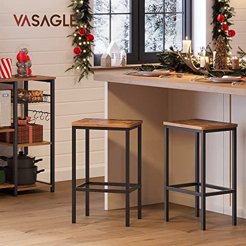 VASAGLE Taburete de Bar, Taburete Alto, Juego de 2, Industrial, para Cocina, Comedor, Sala de Estar, Marrón Rústico y Negro LBC65X