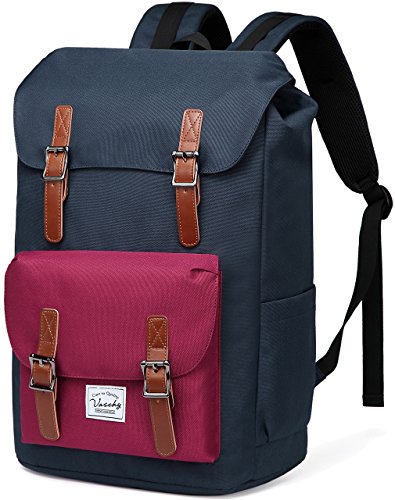 VASCHY Mochila Hombre,Mochila Portatil Mujer 15.6 Pulgadas Mochilas Escolares Juveniles Vintage para Universidad Resistente al Agua Vino Azul