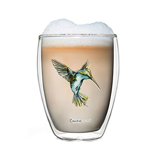 Vaso Térmico "Hummi", Vaso de Té de doble Pared, Vaso con Impresión Pajaro, Café con Leche, Taza Térmica Colibri | 250ml en Caja de Regalo, Azul