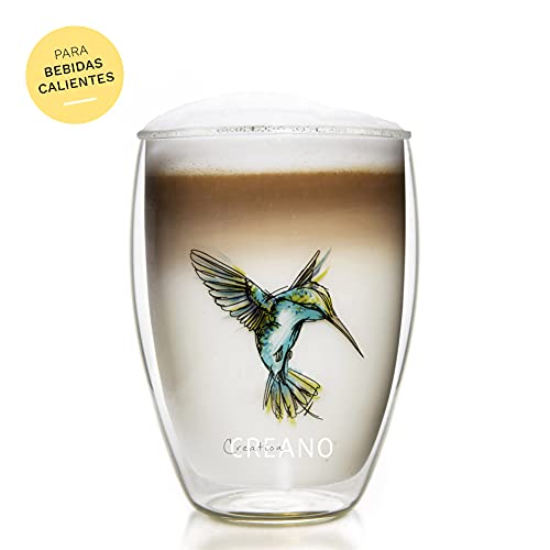 Vaso Térmico "Hummi", Vaso de Té de doble Pared, Vaso con Impresión Pajaro, Café con Leche, Taza Térmica Colibri | 250ml en Caja de Regalo, Azul