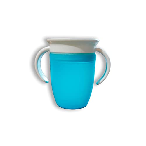 Vasos bebe aprendizaje, Vaso antiderrame con asas para bebe, Magic Cup 360, Vaso antigoteo, A partir de 6 meses, Entrenamiento para bebes (Azúl)