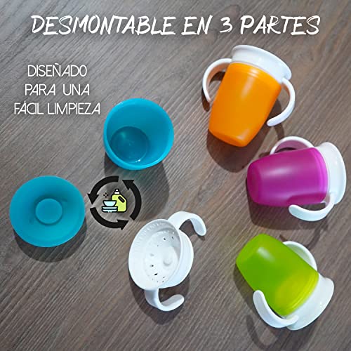 Vasos bebe aprendizaje, Vaso antiderrame con asas para bebe, Magic Cup 360, Vaso antigoteo, A partir de 6 meses, Entrenamiento para bebes (Azúl)
