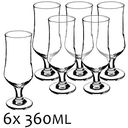 Vasos de cerveza KADAX de vidrio, juego de 6 unidades, 360 ml, vasos de agua, zumo con pie, vasos para agua, bebida, vasos de cóctel, vasos de bebidas, apto para lavavajillas