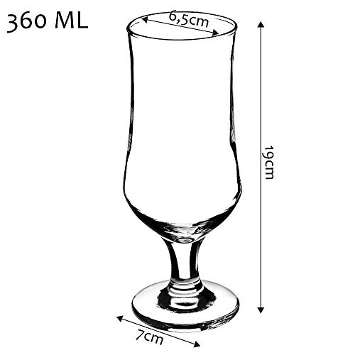 Vasos de cerveza KADAX de vidrio, juego de 6 unidades, 360 ml, vasos de agua, zumo con pie, vasos para agua, bebida, vasos de cóctel, vasos de bebidas, apto para lavavajillas