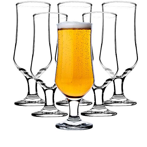 Vasos de cerveza KADAX de vidrio, juego de 6 unidades, 360 ml, vasos de agua, zumo con pie, vasos para agua, bebida, vasos de cóctel, vasos de bebidas, apto para lavavajillas