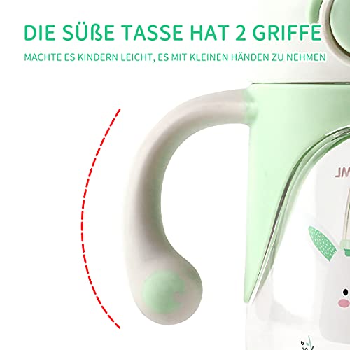 Vasos de Entrenamiento con Asas,280ml Vaso Entrenamiento Bebé，Vaso antiderrames,Sujeción por asas,válvula antigoteo, sin BPA, A partir de 6 meses,Fácil de limpiar-Verde