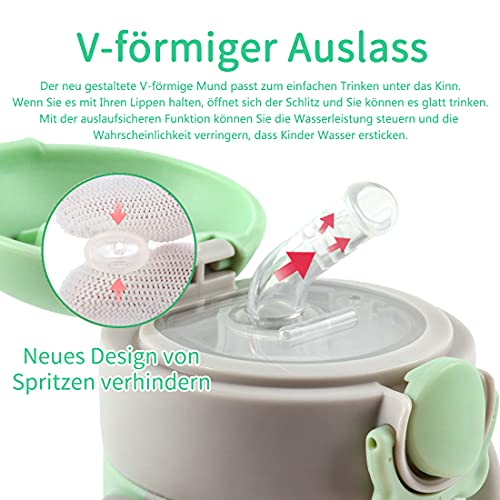 Vasos de Entrenamiento con Asas,280ml Vaso Entrenamiento Bebé，Vaso antiderrames,Sujeción por asas,válvula antigoteo, sin BPA, A partir de 6 meses,Fácil de limpiar-Verde