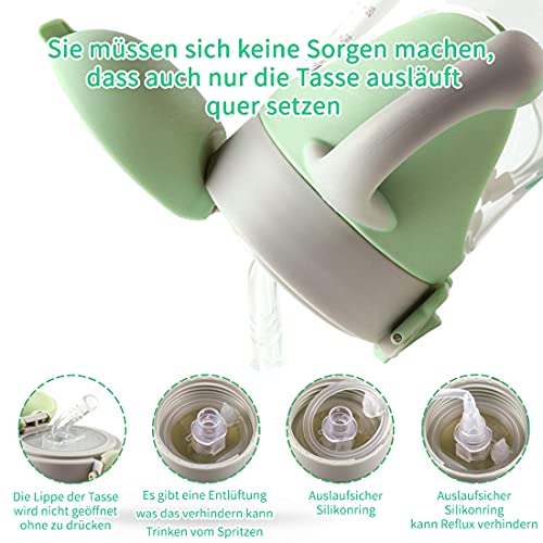 Vasos de Entrenamiento con Asas,280ml Vaso Entrenamiento Bebé，Vaso antiderrames,Sujeción por asas,válvula antigoteo, sin BPA, A partir de 6 meses,Fácil de limpiar-Verde