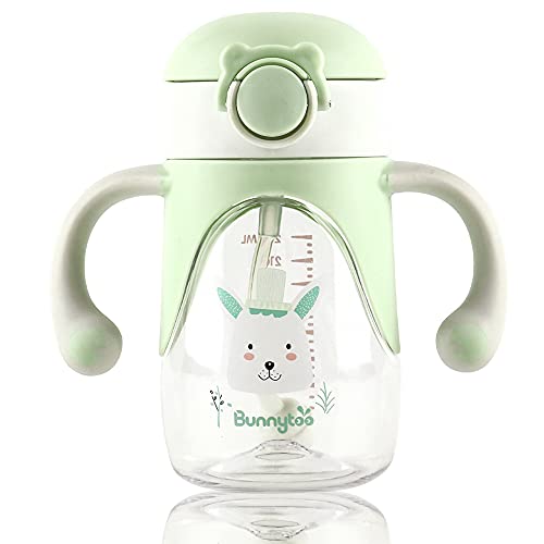 Vasos de Entrenamiento con Asas,280ml Vaso Entrenamiento Bebé，Vaso antiderrames,Sujeción por asas,válvula antigoteo, sin BPA, A partir de 6 meses,Fácil de limpiar-Verde