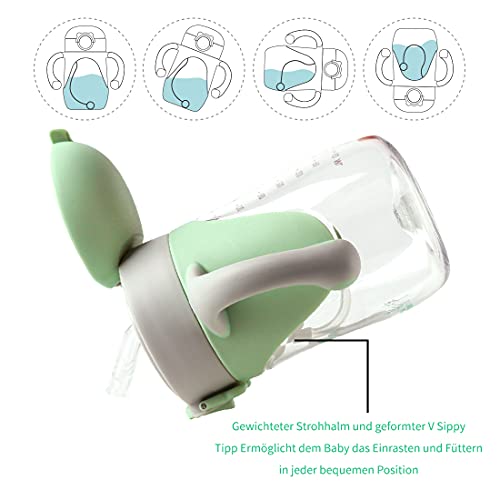 Vasos de Entrenamiento con Asas,280ml Vaso Entrenamiento Bebé，Vaso antiderrames,Sujeción por asas,válvula antigoteo, sin BPA, A partir de 6 meses,Fácil de limpiar-Verde