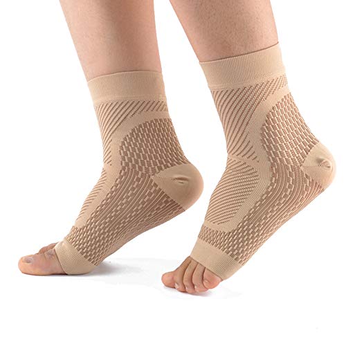 Vbest life Calcetines de compresión de Tobillo Abierto para el Tobillo Medias de compresión para el Tobillo Reduce la hinchazón y el talón Spur Dolor Equipo de protección(Tobillera Piel Color L/XL)