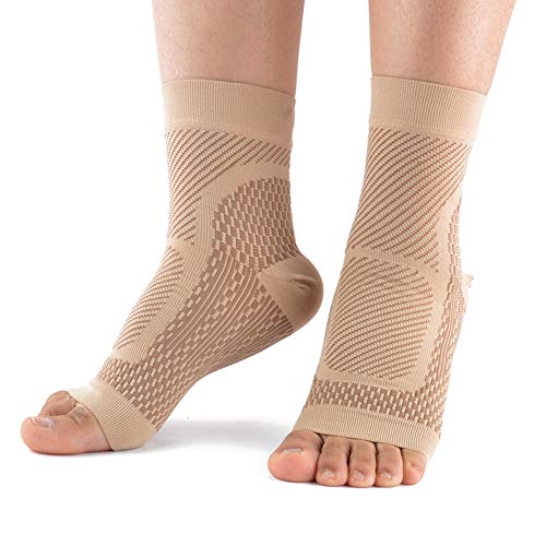 Vbest life Calcetines de compresión de Tobillo Abierto para el Tobillo Medias de compresión para el Tobillo Reduce la hinchazón y el talón Spur Dolor Equipo de protección(Tobillera Piel Color L/XL)