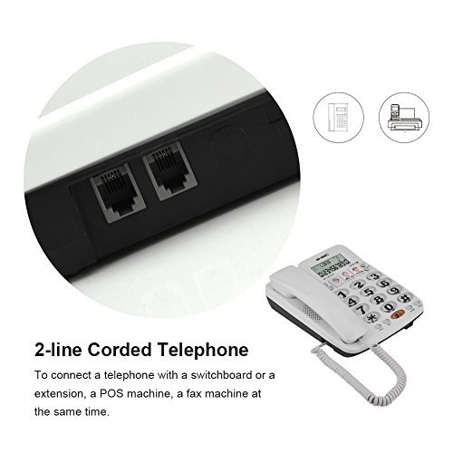 Vbestlife Teléfono Fijo con Pantalla Grande y Cable de 2 Líneas,Marcación Rápida Memoria de Llamadas,Cancelación de Ruido Sonido Claro, para Hogar/Oficina/Hotel