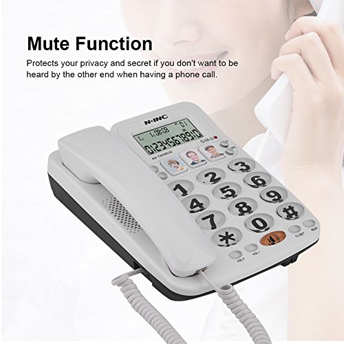 Vbestlife Teléfono Fijo con Pantalla Grande y Cable de 2 Líneas,Marcación Rápida Memoria de Llamadas,Cancelación de Ruido Sonido Claro, para Hogar/Oficina/Hotel