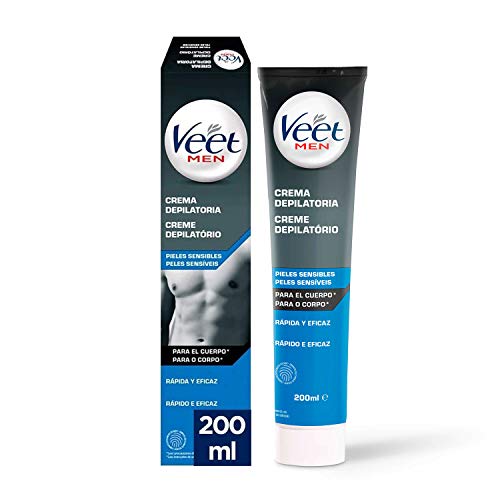 Veet Men Crema Depilatoria Masculina para Pecho Espalda Brazos y Piernas, Pieles Sensibles, 200ml