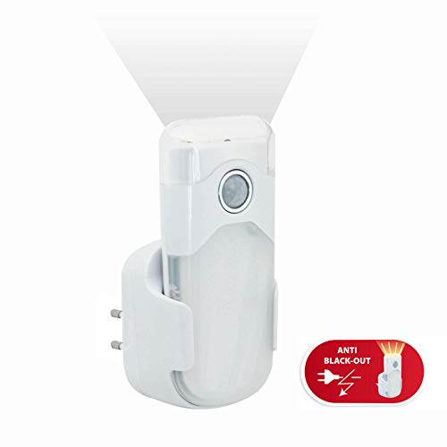VELAMP Night Guard - Linterna de emergencia automática con función de luz de cortesía y detector de movimiento LED, ideal para pasillos, escaleras, dormitorios, salones, color blanco