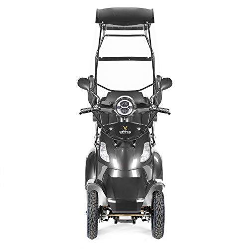 VELECO Scooter Eléctrico de 4 Ruedas Para Personas Mayores Minusvalido 1000W FASTER 25km/h (Gris con techo)