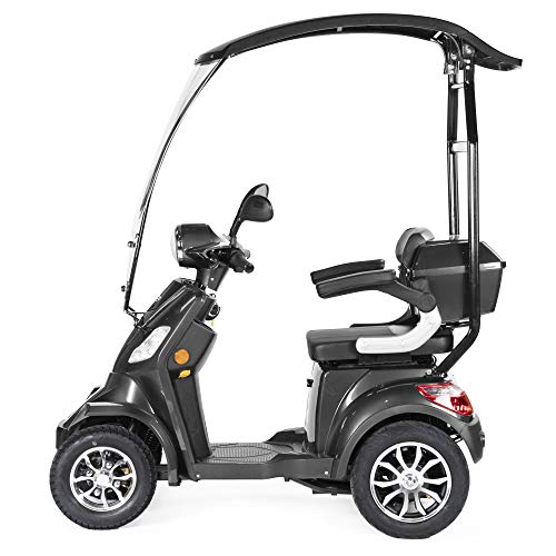 VELECO Scooter Eléctrico de 4 Ruedas Para Personas Mayores Minusvalido 1000W FASTER 25km/h (Gris con techo)