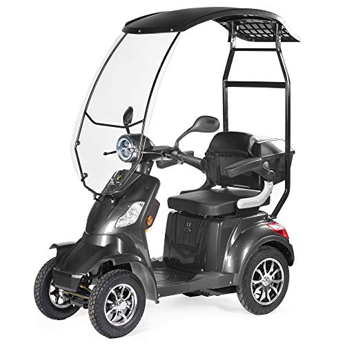 VELECO Scooter Eléctrico de 4 Ruedas Para Personas Mayores Minusvalido 1000W FASTER 25km/h (Gris con techo)