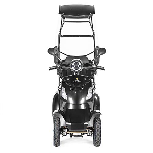 VELECO Scooter Eléctrico de 4 Ruedas Para Personas Mayores Minusvalido 1000W FASTER 25km/h (Negro con techo)
