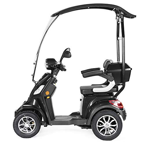 VELECO Scooter Eléctrico de 4 Ruedas Para Personas Mayores Minusvalido 1000W FASTER 25km/h (Negro con techo)