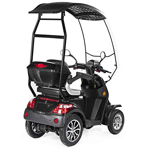 VELECO Scooter Eléctrico de 4 Ruedas Para Personas Mayores Minusvalido 1000W FASTER 25km/h (Negro con techo)