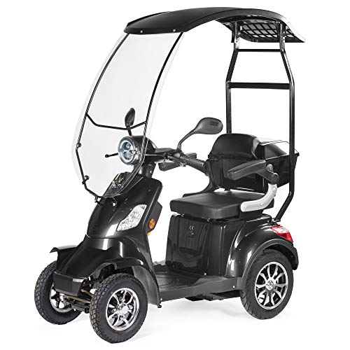 VELECO Scooter Eléctrico de 4 Ruedas Para Personas Mayores Minusvalido 1000W FASTER 25km/h (Negro con techo)