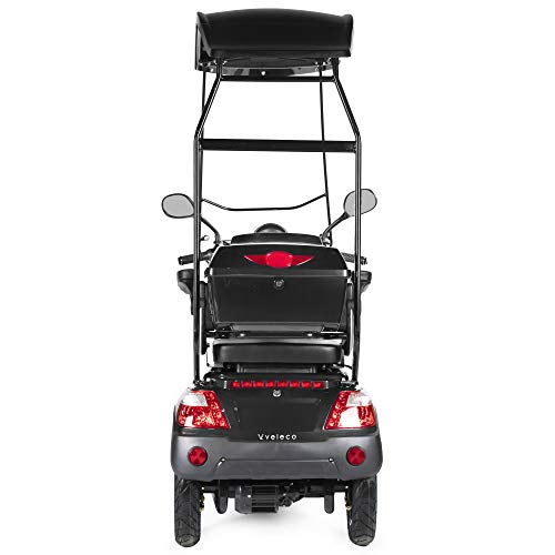 VELECO Scooter Eléctrico de 4 Ruedas Para Personas Mayores Minusvalido 1000W FASTER 25km/h (Negro con techo)