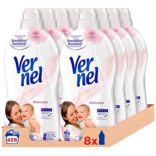 Vernel Suavizante Concentrado para la Ropa Delicado - Pack de 8x57D, Total 456 Lavados (10.4 L)