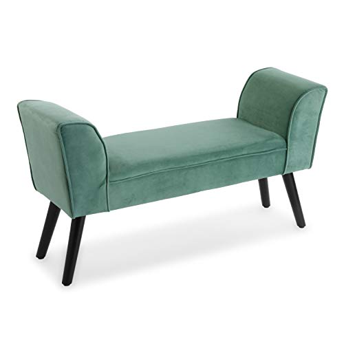 Versa Aguamarina Taburete pie de Cama para el Dormitorio, Banco para el Hall o la Entrada, con Apoyabrazos, Medidas (Al x L x An) 53 x 32 x 100 cm, Algodón y Madera, Color Verde