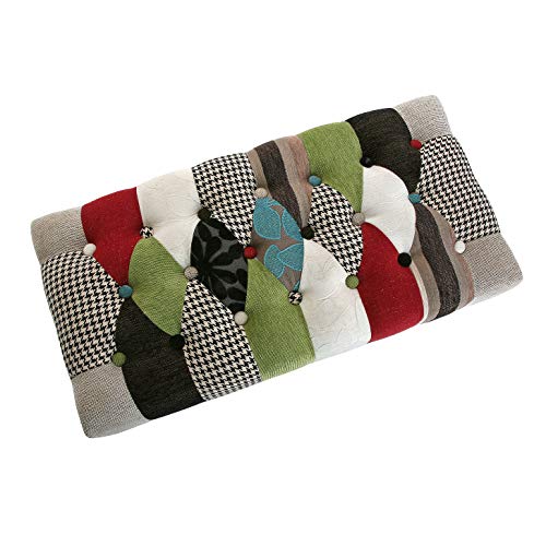 Versa Green Patchwork Taburete pie de Cama para el Dormitorio, Banco para el Hall o la Entrada, Colorido, Medidas (Al x L x An) 43 x 40 x 80 cm, Algodón y Madera, Color Verde
